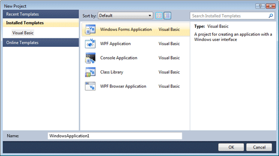 New Project dialogue box in Visual Studio 2010