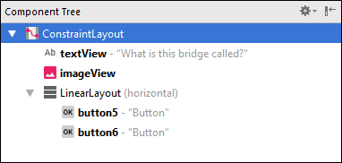 The ConstraintLayout item showing in the Component Tree