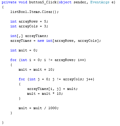 C# .NET Code to fill a Multi Dimensional Array