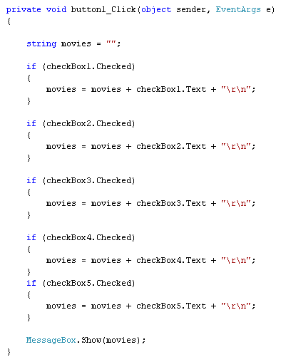 C# Code for CheckBoxes