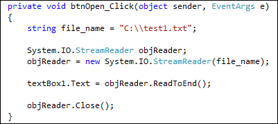 C# code to open a text file