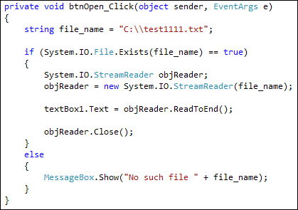C# code to check if the file exists
