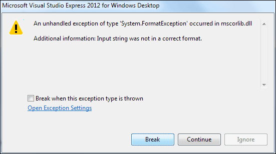 FormatException error in C# NET 2012