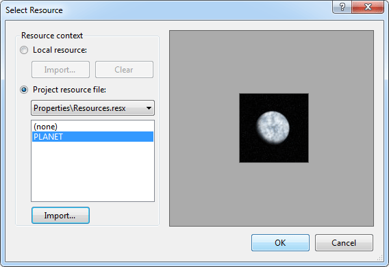 A picture added to the resources dialogue box