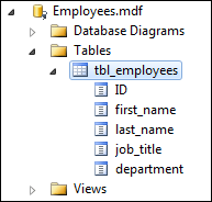 The Database Explorer showing the added table