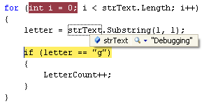 Hold your mouse over the strText variable