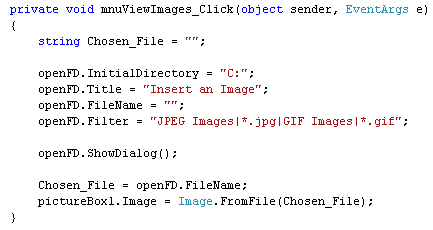 C# code for the View Images menu item