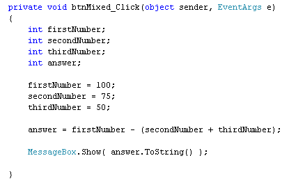 Round brackets have been added to the C# code