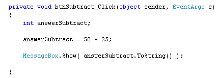 Subtraction code in C# .NET