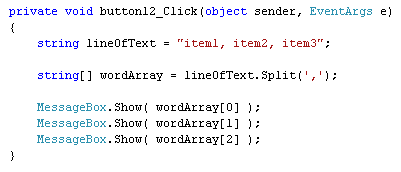 C# code for the Split Method