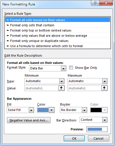 The New Formatting Rules dialogue box
