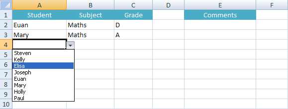 A Drop Down List in Excel 2007