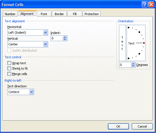 The Format Cells dialogue box in Excel 2007