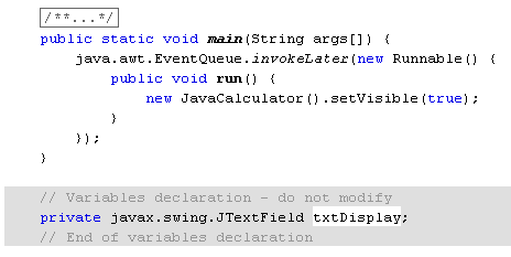 Java code shows the name of the new  Text Field