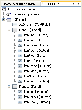 Inspector area showing all buttons objects