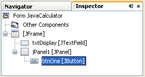 The button control in the Inspector area of NetBeans