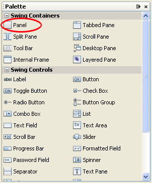 The Palette control in the NetBeans IDE