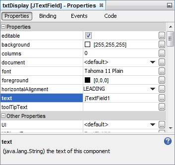 Default text for the Text Field property