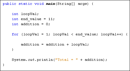 Java loop adding up the numbers 1 to 10