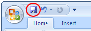 The Save icon on the Quick Access toolbar, Word 2007