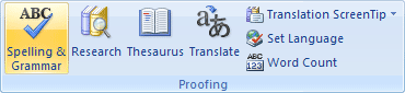 The Spelling and Grammar option on the Proofing panel in Word 2007 and 2010