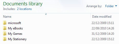 Folder in the Documents folder, Windows 7