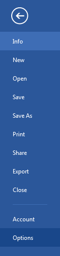 Word 2013 File menu