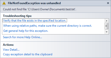 FileNotFound Error message in VB NET