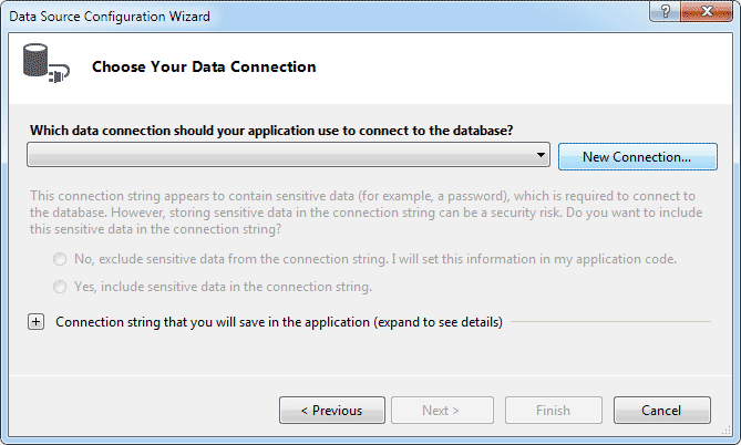 The Data Connection screen