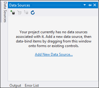 The Data Sources tab in Visual  Studio