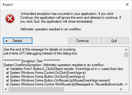 Error message in Visual Studio 2017