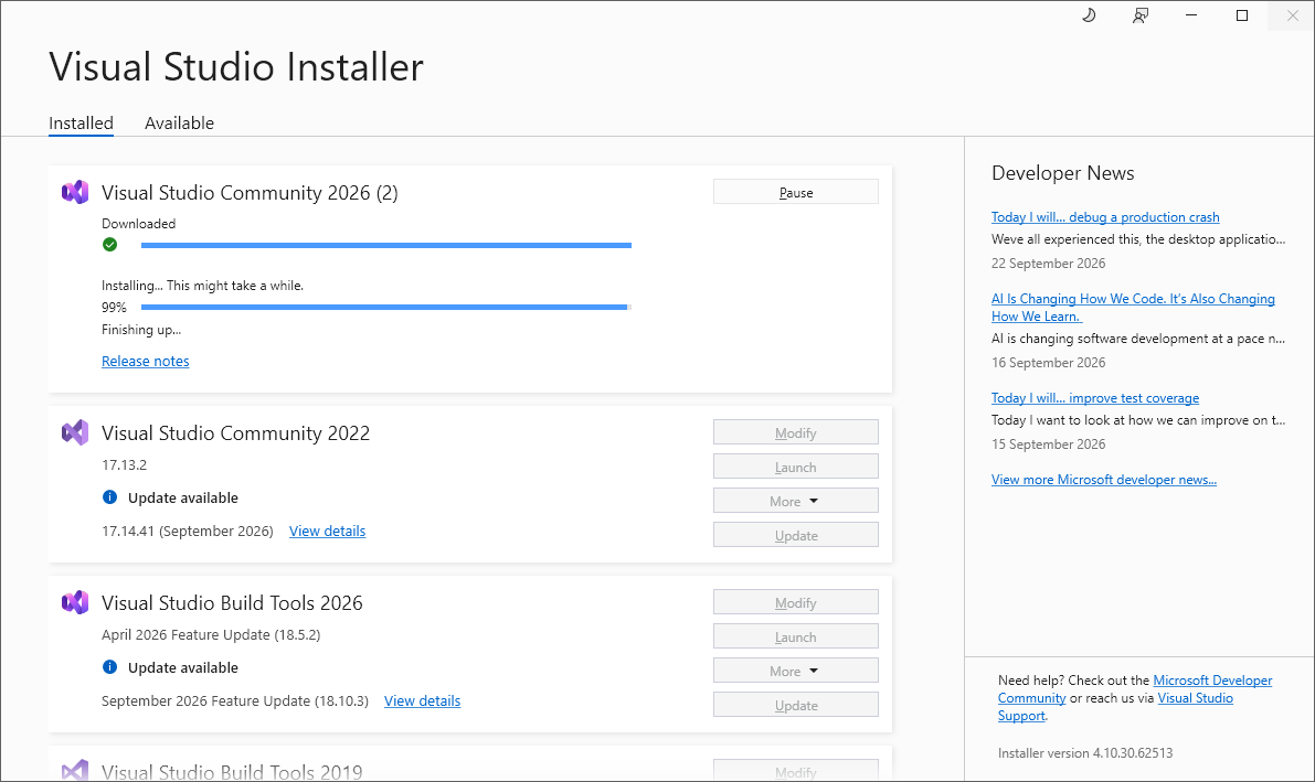 The Visual Studio installer