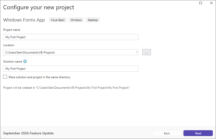 Configuring your new Visual Studio VB project
