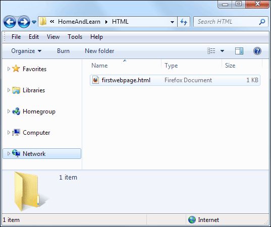 Explorer window showing a web page in a folder.