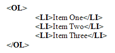 An HTML Ordered Lists with List Item tags