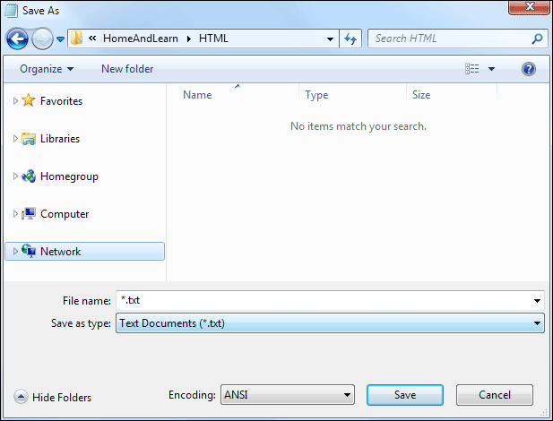 The Windows 7 Save As dialogue box.