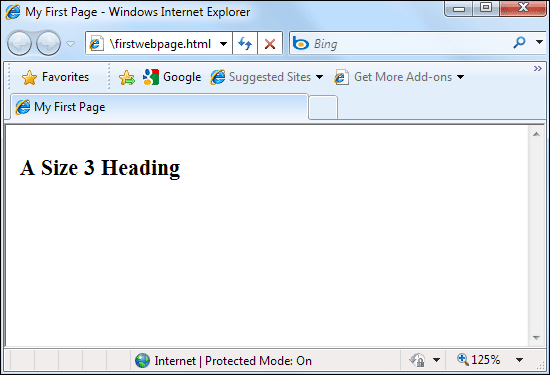 Internet Explorer showing H3 heading tags