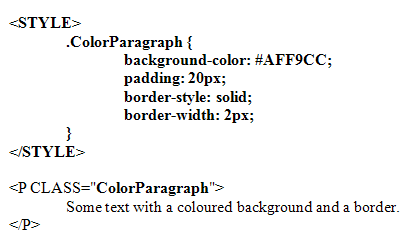 CSS and HTML showing the background-color and border properties