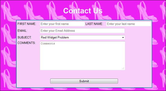 An example of a HTML form layout