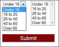 A HTML form showing two list boxes
