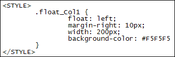 The CSS for floated columns
