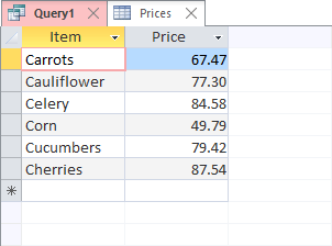 The results from an Access query with a Like criteria added