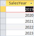 A list of years generated by an Access query