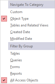 The All Access Objects right-click context menu