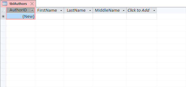 An Access Id table field changed from the default