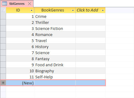The Book Genres field with data entered
