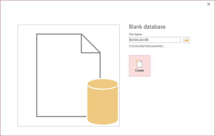 Create a Blank Database screen in Microsoft Access