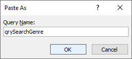 The Paste As dialog box in Access