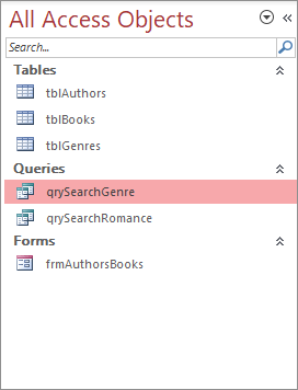 Two queries showing under the Queries heading in All Access Objects