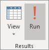 The Run query item selected on the Results panel of the Access Design ribbon